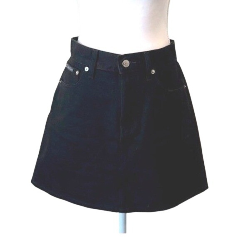 Calvin‎ Klein Denim Mini Skirt Black High Waisted 5-Pocket Jeans Sz 27